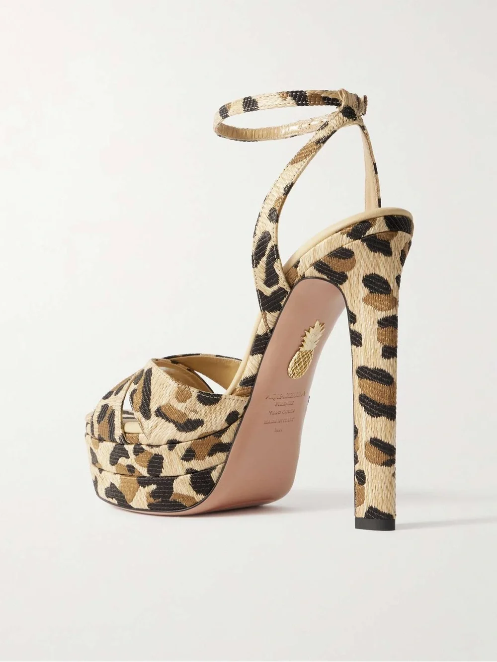 Aquazzura Divine Plateau 130 leopard-print raffia platform sandals 37.5 $1,250